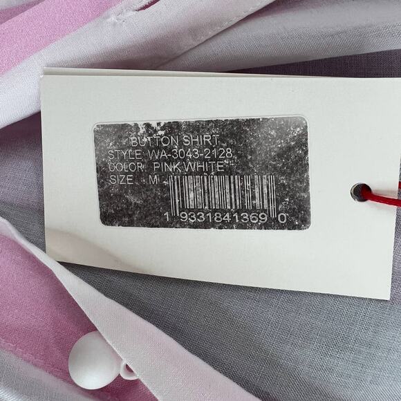 Solid & Striped NEW Button Shirt Pink White Stripes Collar Short Sleeves M NWT - Picture 8 of 8